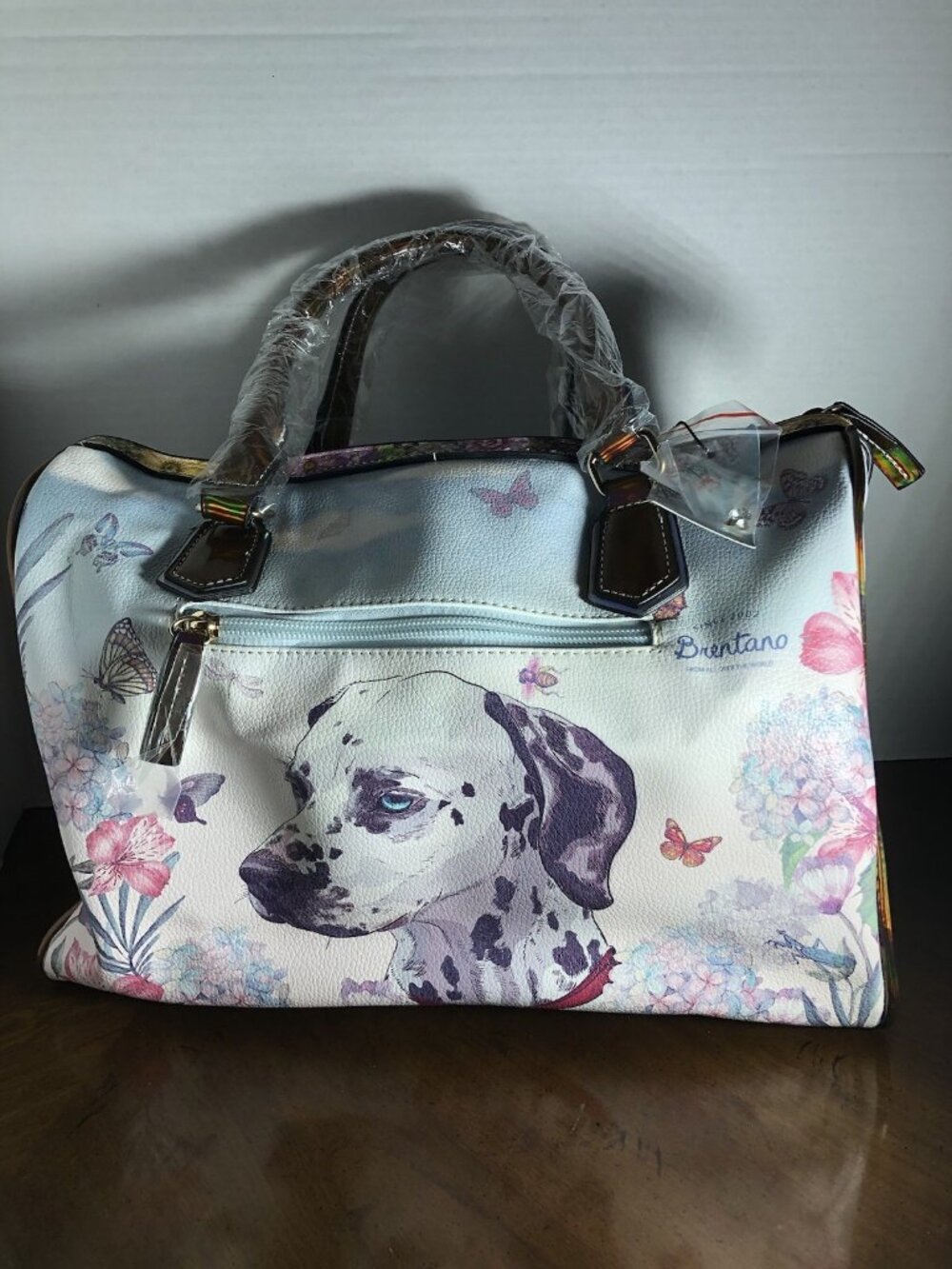 Brentano Floral Dalmatian Satchel Bag 10” x 12” x 4”